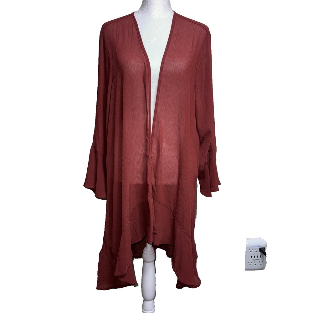 Torrid Cardigan Jacket Women 0 Large Layering‎ Chiffon Open Front Flowy Red Rust